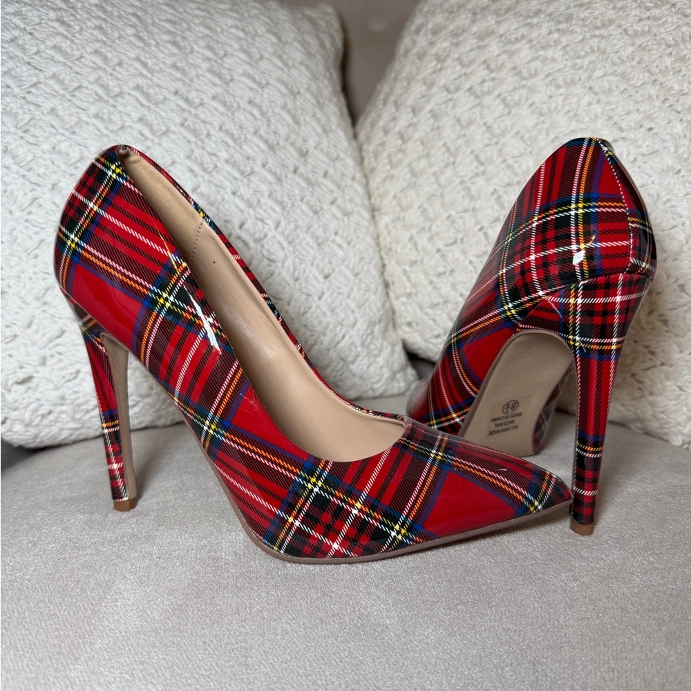 Dollhouse Red Plaid Heels
